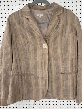 J. Jill light Striped Linen-Blend Single-Button Blazer with two front pockets M